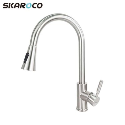 New Design Modern Pull Out Single One Hole Tap Brushed Nickel Deck Mounted Hot And Cold Water Saver Kitchen Sink Faucets