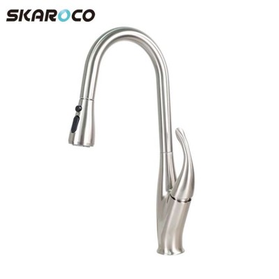 China Wholesale Deck Mounted Special Design Brushed Nickel Single Handle Pull Out Kitchen Faucet For Sink