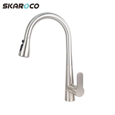 Hot Sale Luxury Modern Sanitary Ware Long Neck Pull Down Spray Nickel Brushed Zinc Alloy Kitchen Sink Faucet Mixer Tap