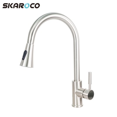 China Single Hole Zinc Alloy Kitchen Water Tap Pull Out Spray Brushed Nickel Kitchen Faucet